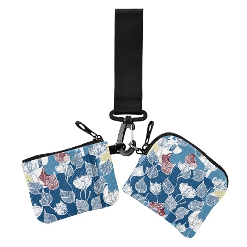 Leaves Art Damen-Geldbörsen, Kartenetui, schmal, tragbar, mit Reißverschlussfach, Blau, 2 Stück von siphylline