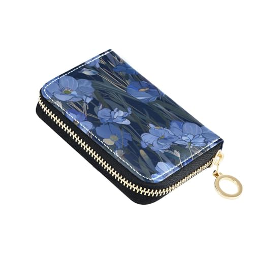 Leder-Kartenetui für Damen, mit RFID-blockierendem Kreditkartenetui mit Reißverschluss, Flachsblau von siphylline