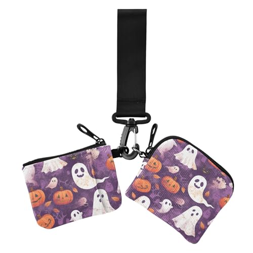 Lila Halloween Damen Kartenetuis Kleingeldhalter Klein Tragbar Kartenhalter mit Armband für Damen 2 Packungen von siphylline