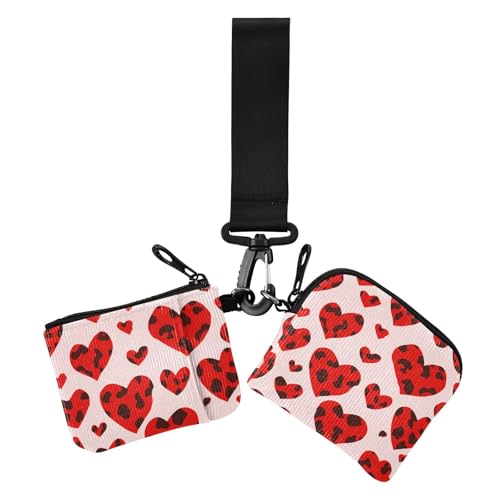 Love Red Leopard Print Valentine Damen Münzgeldbörse Kartenhalter klein abnehmbar Kartenhalter mit Handgelenkschlaufe für Arbeit Reisen 2 Stück von siphylline