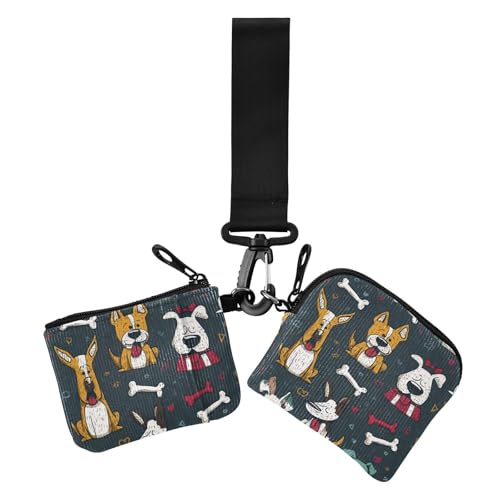 Lustige Cartoon-Hunde verspielte Weihnachten Damen Dual Geldbörsen Visitenkartenetuis Slim Portable Münzgeldbörse Kleingeldhalter mit Reißverschluss Münzfach für Frauen 2 Packungen von siphylline