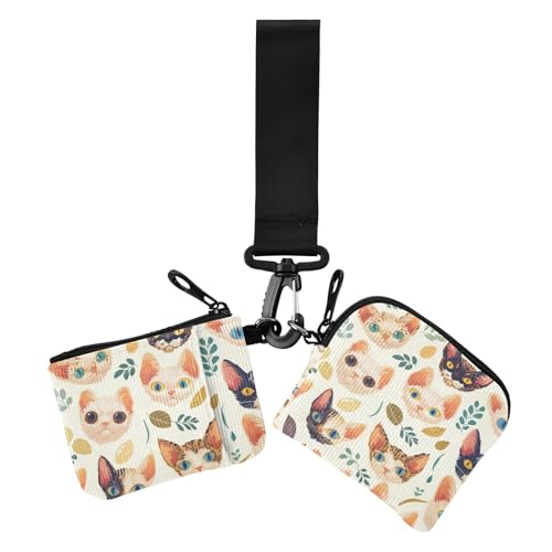 Lustige Katzen, einfache Damen-Münzgeldbörse, Kartenhalter, niedlich, modisch, Kartenetui, Geldorganizer mit Schlüsselanhänger für den täglichen Gebrauch, 2 Packungen von siphylline