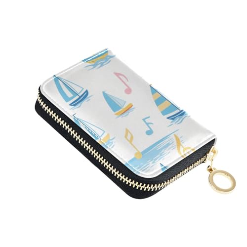 Meerblaues Segelboot-Geldschein, weißes Leder, mit 9 Kartenfächern, RFID-blockierend, Kreditkartenetui für Damen mit Reißverschluss von siphylline