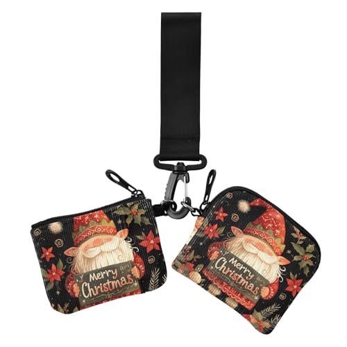Merry Christmas Süßer Zwerg Damen Münzgeldbörsen Kartenetuis Niedlich Mode Reißverschluss Geldbörse Münztasche mit Schlüsselanhänger für Frauen 2 Packungen von siphylline