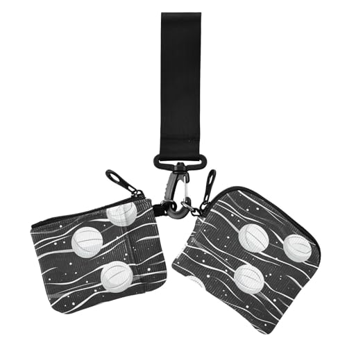 Minimalistische Wellenlinien Bälle Schwarz Damen Dual Wallets Visitenkartenetuis Niedlich Mode Visitenkartenetui Geld Organizer mit Schlüsselanhänger für den täglichen Gebrauch 2 Stück von siphylline