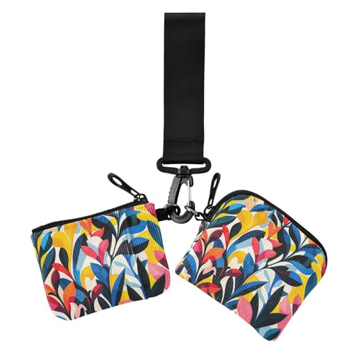 Moderne Kunst, bunte Blätter, Damen-Münzbeutel, Kartenhalter, schlank, tragbar, Ausweishalter, Schutz mit Schlüsselanhänger für den täglichen Gebrauch, 2 Packungen Moderne Kunst, bunte Blätter, Damen-Münzbeutel, Kartenhalter, schlank, tragbar, Ausweishalter, Schutz mit Schlüsselanhänger für den täglichen Gebrauch, 2 Packungen von siphylline