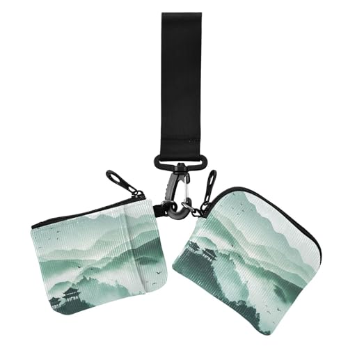 Münzgeldbörse für Damen, Motiv: Berglandschaft, Kartenhalter, minimalistischer Geld-Organizer mit Handgelenkschlaufe für Damen, 2 Packungen von siphylline
