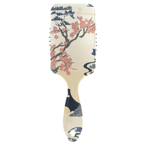 Niedliche Haarbürste im japanischen Stil, Blumenbäume, Berge, für schwarze Frauen, Kopfmassagegerät, Kopfhaut zum Föhnen, mit ergonomischem Griff, Cepillo para pelo rizado von siphylline
