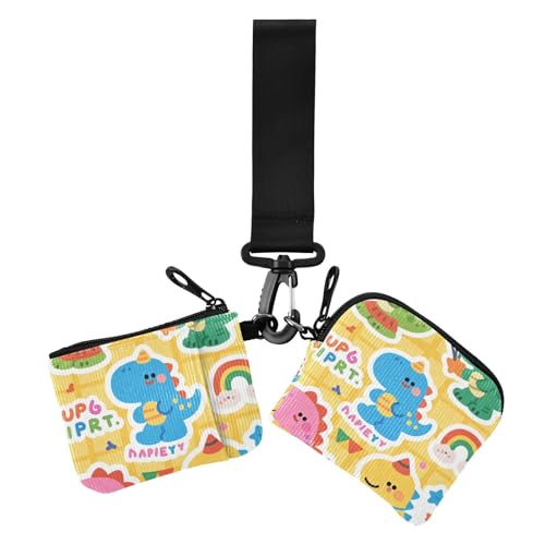 Niedliche und farbenfrohe Cartoon-Dinosaurier-Damen-Münzgeldbörse, Kartenhalter, kompakte Größe, Ausweishalter, Schutz mit Schlüsselanhänger für Frauen, 2 Stück Niedliche und farbenfrohe Cartoon-Dinosaurier-Damen-Münzgeldbörse, Kartenhalter, kompakte Größe, Ausweishalter, Schutz mit Schlüsselanhänger für Frauen, 2 Stück von siphylline