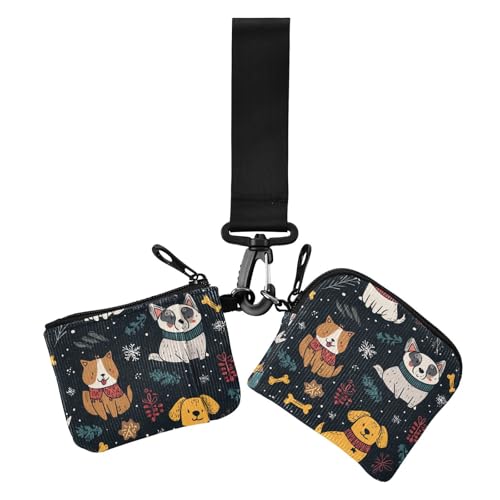 Niedliches Cartoon-Hunde-Weihnachts-Münzgeldbörse, Kreditkartenhalter, schlank, abnehmbar, Kreditkartenetui, Organizer mit Reißverschluss, Münzfach für Arbeit, Reisen, 2 Packungen von siphylline