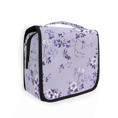 Old Slow Style Violet Vanilla Floral Reisetasche für Damen mit Haken zum Aufhängen, stilvolle Make-up-Tasche mit Fächern und Griff von siphylline