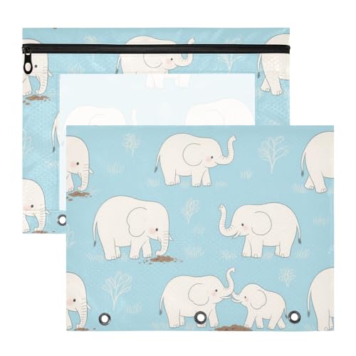 Ordner, tragbare 3-Loch-Tasche für A4-Papier, Briefe, 2 Stück, Studenten, Schulbedarf, niedlicher weißer Tier-Elefant Ordner, tragbare 3-Loch-Tasche für A4-Papier, Briefe, 2 Stück, Studenten, Schulbedarf, niedlicher weißer Tier-Elefant von siphylline