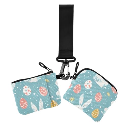 Osterhase Pastell Dual Coin Purse Credit Card Holder Wallet Small Detachable Key Chain Wallet Change Purse with Keychain for Women 2 Packs von siphylline