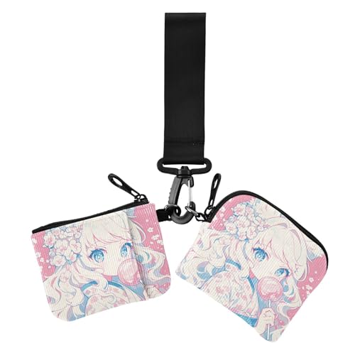 Peach Baby Anime Mädchen Damen Münzbeutel Kartenhalter Niedlich Mode Karte Geld Halter mit Reißverschluss Münzfach für Arbeit Reisen 2 Packungen von siphylline