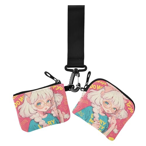 Peach Cute Bunny Girl Damen Münzgeldbörse Kartenhalter Minimalistische Reißverschluss Geldbörse Münztasche mit Reißverschluss Münzfach für Damen 2 Stück von siphylline