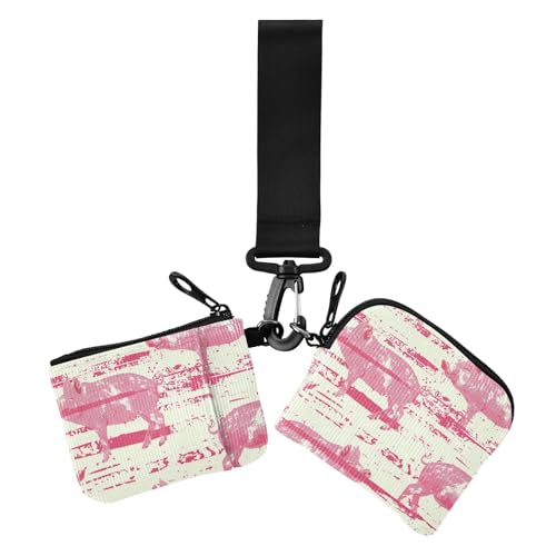 Peach Pig Silhouette Damen Kartenetuis Kleingeldhalter Niedlich Mode Damen Geld Organizer mit Armband für Arbeit Reisen 2 Packungen von siphylline