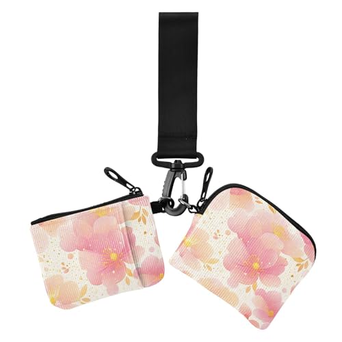 Pfirsichblumen Damen Geldbörsen Kartenetuis Mini Mode Kreditkarte Geldbörse Organizer mit Schlüsselanhänger für den täglichen Gebrauch 2 Packungen von siphylline