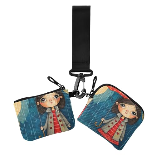 Rainy Day Niedlicher Regenschirm für Damen, Münzgeldbörse, Kartenhalter, niedlich, modisch, Reißverschluss, Münzgeldbörse mit Handgelenkschlaufe für Frauen, 2 Stück von siphylline