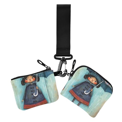 Rainy Day Süßes Mädchen Damen Münzbeutel Kartenhalter Slim Abnehmbare Münzbörse Geldbörse Tasche mit Reißverschluss Münzfach für Frauen 2 Stück von siphylline