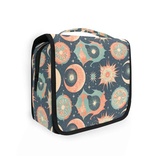 Reise-Set mit Mondmuster, Bohemian-Stil, für Herren, mit Haken zum Aufhängen, tragbare Make-up-Tasche mit Fächern und Griff von siphylline