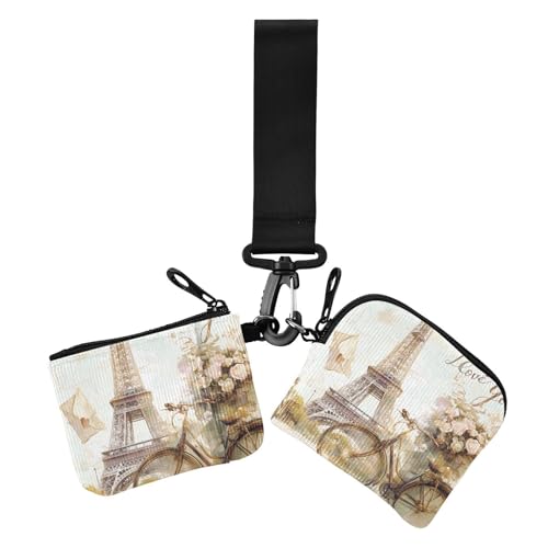 Retro-Eiffelturm-Damen-Münzgeldbörse, Kartenetui, dünn, flach, Reißverschluss, Münzfach mit Reißverschluss, Münzfach für Damen, 2 Stück von siphylline