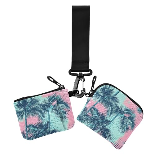 Retro Oastel Palmen Dual Wristlet Wallets for Women Compact Size Key Chain Wallet Change Purse with Keychain for Lady 2 Packs von siphylline