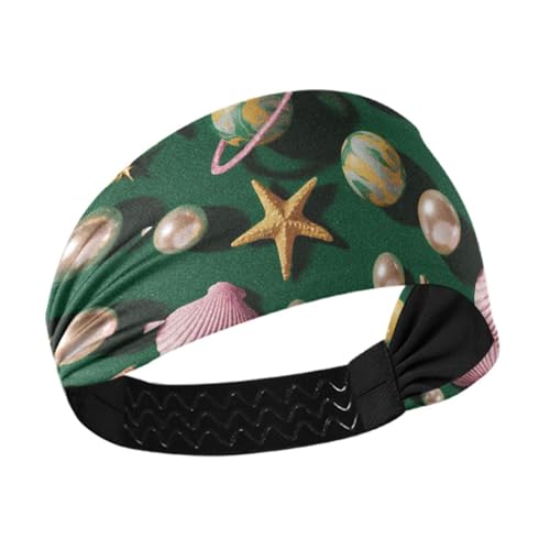 Retro-Stirnbänder für Damen, Seestern, Perlmutt, Grün, kühlend, dehnbar, breite Stirnbänder für Damenhaar, für Fußballtraining, täglichen Gebrauch, Fußball von siphylline