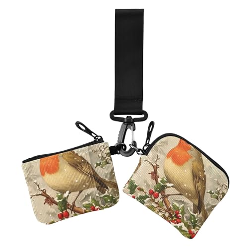Retro-Vogel-Weihnachts-Geldbörse mit zwei Handgelenken, niedlicher modischer Geld-Organizer mit Schlüsselanhänger für Damen, 2 Stück von siphylline