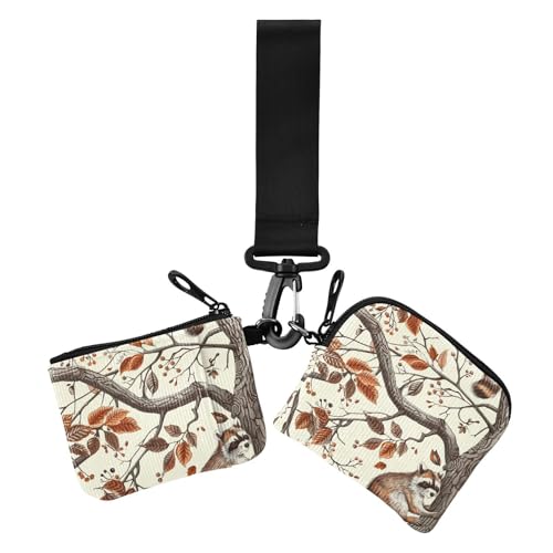Retro-Zweige Waschbär Herbst Damen Münzgeldbörse Kartenhalter klein abnehmbare Kartenetui Geld Organizer mit Schlüsselanhänger für den täglichen Gebrauch, 2 Packungen Retro-Zweige Waschbär Herbst Damen Münzgeldbörse Kartenhalter klein abnehmbare Kartenetui Geld Organizer mit Schlüsselanhänger für den täglichen Gebrauch, 2 Packungen von siphylline