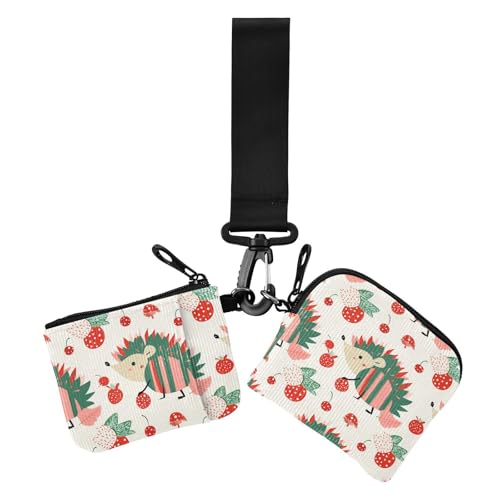 Rot-Grüner verspielter Igel Weihnachten Damen Kleingeldbörse Kartenetuis Slim Portable Wristlet Wallet Schlüsselhalter mit Reißverschluss Münzfach für Arbeit Reisen 2 Packungen von siphylline