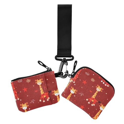 Rote verspielte Giraffe Weihnachten Damen Geldbörsen Kartenhüllen Niedlich Mode Visitenkartenhalter mit Armband für Damen 2 Packungen von siphylline