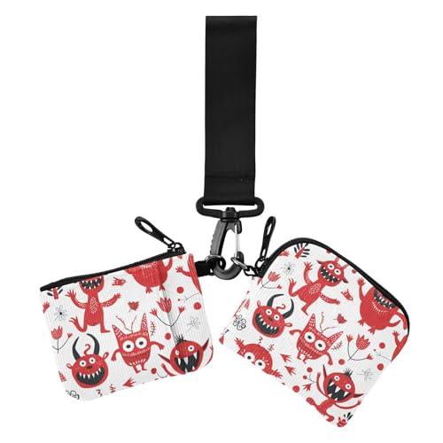 Rotes verspieltes Monster-Damen-Münzgeldbörse, Kartenetui, großes Fassungsvermögen, Schlüsselhalter mit Handgelenkschlaufe für Damen, 2 Stück von siphylline