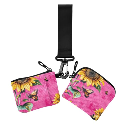 Rustikale Sonnenblume Hot Blush Damen Kleingeldbörse Kartenetuis Niedlich Mode Reißverschluss Bargeld Münzgeldbörse mit Reißverschlusstasche für Damen 2 Stück von siphylline