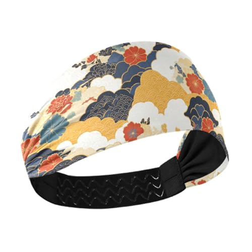 Rutschfeste Stirnbänder im japanischen Stil, Blumen- und Wolkenmotiv. Bequeme Stirnbänder für Damen, dehnbares breites Haarband für Damenhaar, für den täglichen Gebrauch, Yoga, Workout, Wandern von siphylline