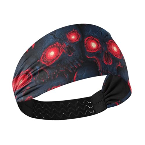 Rutschfeste Stirnbänder mit Totenkopf-Motiv, rote Neonaugen, für Damenhaar, dehnbare Haarbänder für Yoga, Gesichtswaschen, Gesicht und Basketball von siphylline