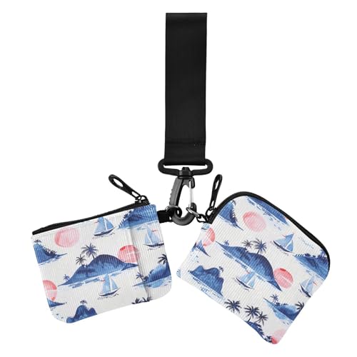 Sailboats Palmen Blue Mountain Damen Münzgeldbörsen Kartenetuis große Kapazität Kreditkartenetui mit Reißverschlusstasche für Damen 2 Stück von siphylline