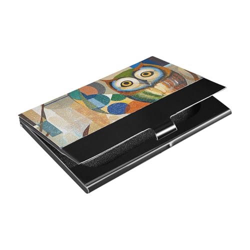 Schlankes Visitenkartenetui mit abstraktem Eulenmotiv, mit Leder- und Edelstahlfach zum Schutz Ihrer Karten von siphylline