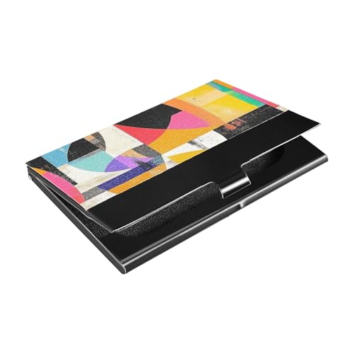 Schlankes Visitenkartenetui mit abstraktem geometrischem Gemälde, mit Kartenetui aus Leder und Edelstahl zum Schutz Ihrer Karten von siphylline