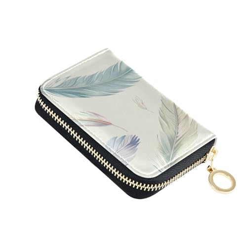 Schlichtes Kreditkartenetui aus Leder mit bunten Federn, für Herren, mit 9 Kartenfächern, RFID-blockierendem Kreditkartenetui mit Reißverschluss von siphylline