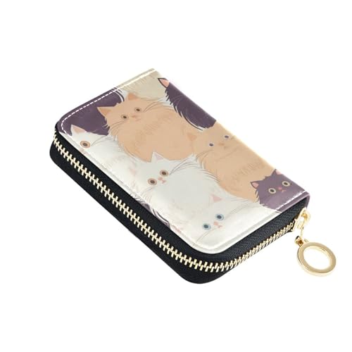 Schlichtes Pastell Minimalits Cat Leder Herren Kartenetui mit 9 Kartenfächern, RFID-blockierend, kleines Kreditkartenetui mit Reißverschluss von siphylline