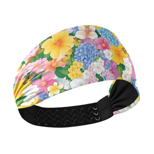 Schönes, feuchtigkeitsableitendes Damen-Stirnband mit Frühlingsblumen, elastischer Kopf zum Waschen von Gesicht, Make-up, Radfahren, Fußball von siphylline