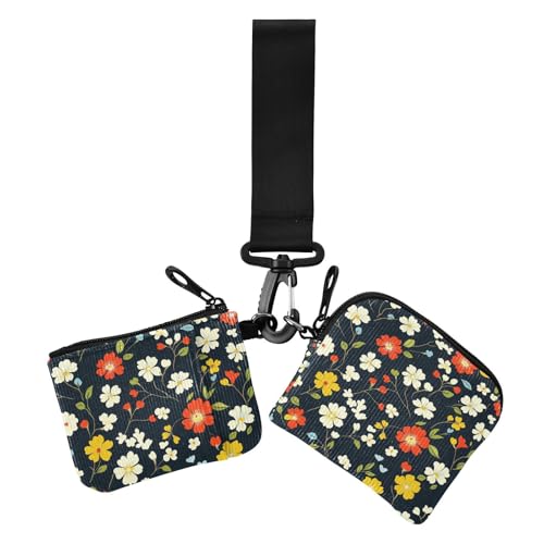 Schwarze kleine Blumen Damen Münzgeldbörse Kartenhalter Dünn Flach Damen Geld Organizer mit Schlüsselanhänger für Frauen 2 Stück Schwarze kleine Blumen Damen Münzgeldbörse Kartenhalter Dünn Flach Damen Geld Organizer mit Schlüsselanhänger für Frauen 2 Stück von siphylline