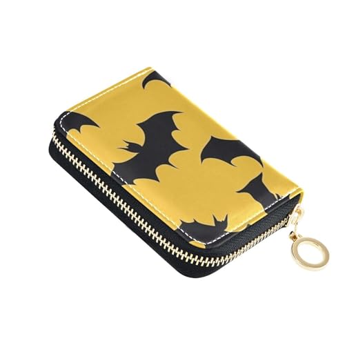 Silhouette schwarze Fledermäuse Halloween Kreditkartenetui aus Leder mit 9 Kartenfächern, RFID-blockierend, Kreditkartenetui für Herren, mit Reißverschluss von siphylline