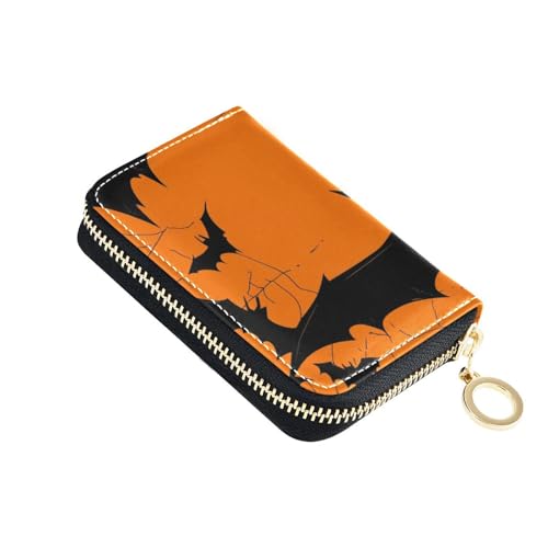 Silhouette schwarze Fledermäuse für Damen, Leder, Kreditkartenetui mit 9 Kartenfächern, RFID-blockierend, kleines Kreditkartenetui mit Reißverschluss von siphylline