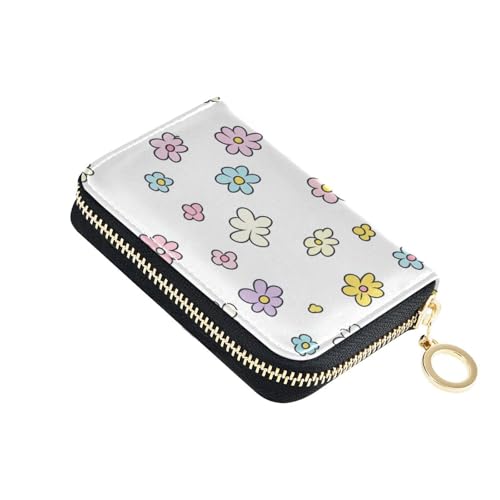 Simple Cute Bloom Kreditkartenetui aus Leder für Damen, mit 2 Geldfächern, RFID-blockierend, mit Reißverschluss von siphylline