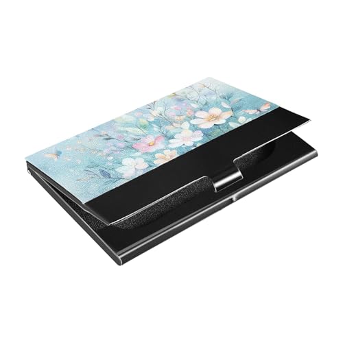 Simple Fresh Blue Flower Bloom Slim Visitenkartenetui mit Kreditkartenetui aus Leder und Edelstahl zum Schutz Ihrer Karten von siphylline