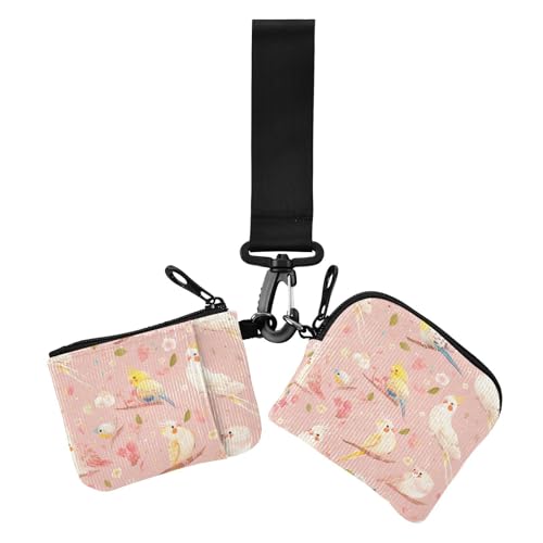 Simple Peach Birds Damen Geldbörsen Kartenetuis Dünne Flache Münzbörse Geldbörse Tasche mit Armband für den täglichen Gebrauch 2 Packungen von siphylline