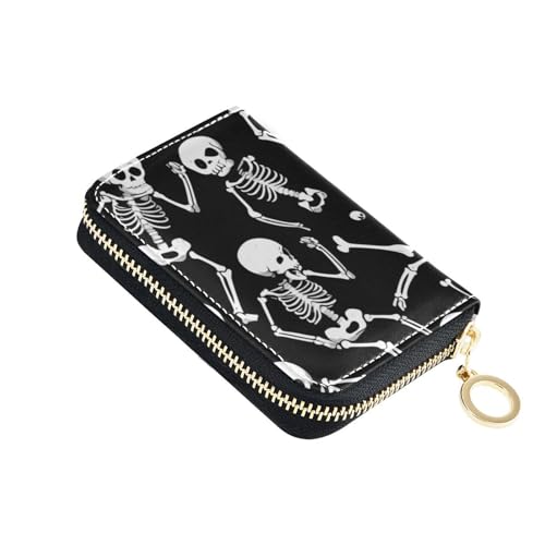Skelett-Halloween-Kartenetui mit Totenkopf-Motiv, Leder, mit 9 Kartenfächern, RFID-blockierend, mit Reißverschluss von siphylline