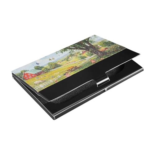 Spring Grass Lively Scene Slim Visitenkartenetui mit Leder und Edelstahl Kreditkartenfach für Reisen, Zuhause oder Büro von siphylline