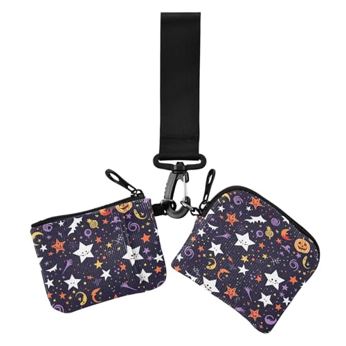 Starry Halloween Schwarz Bunte Damen Münzgeldbörsen Kartenetuis Slim Portable Card Money Holder mit Reißverschlusstasche für Frauen 2 Stück von siphylline